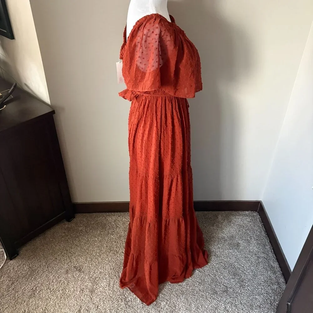 Baltic Born Swiss Dot Off The Shoulder Tiered Maxi Dress LARGE NWT - Picture 3 of 5